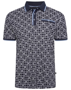 KAM Geo Print Polo Shirt Navy